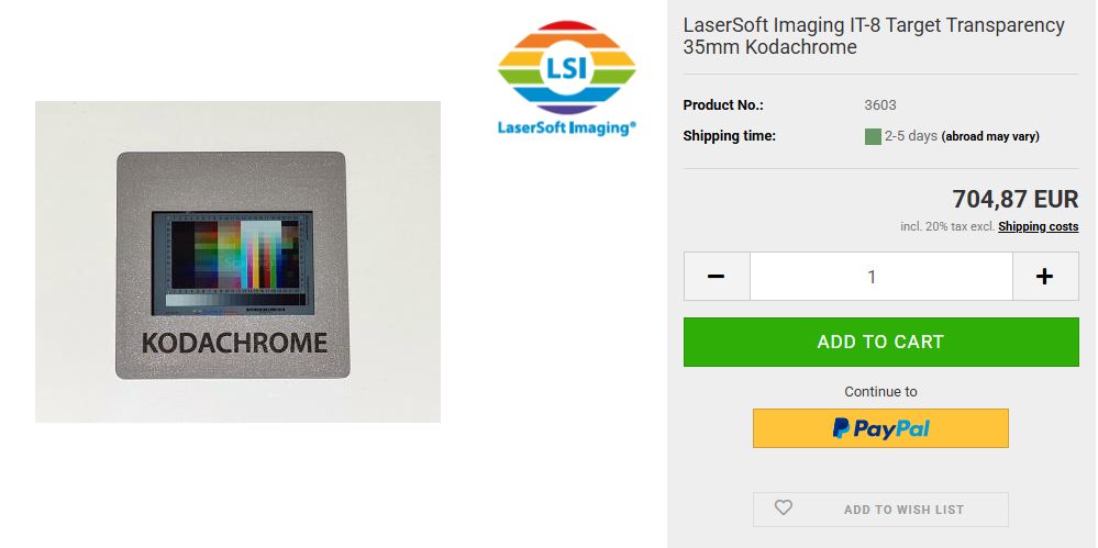 LaserSoft Imaging IT8 Target Transparency 35mm Kodachrome
